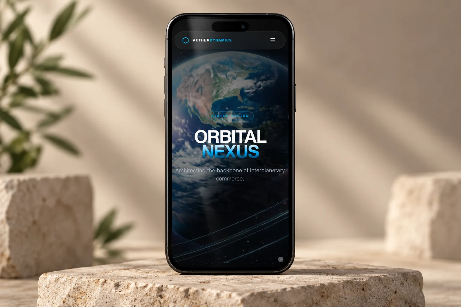 Aether Dynamics mobile opening on a smartphone.