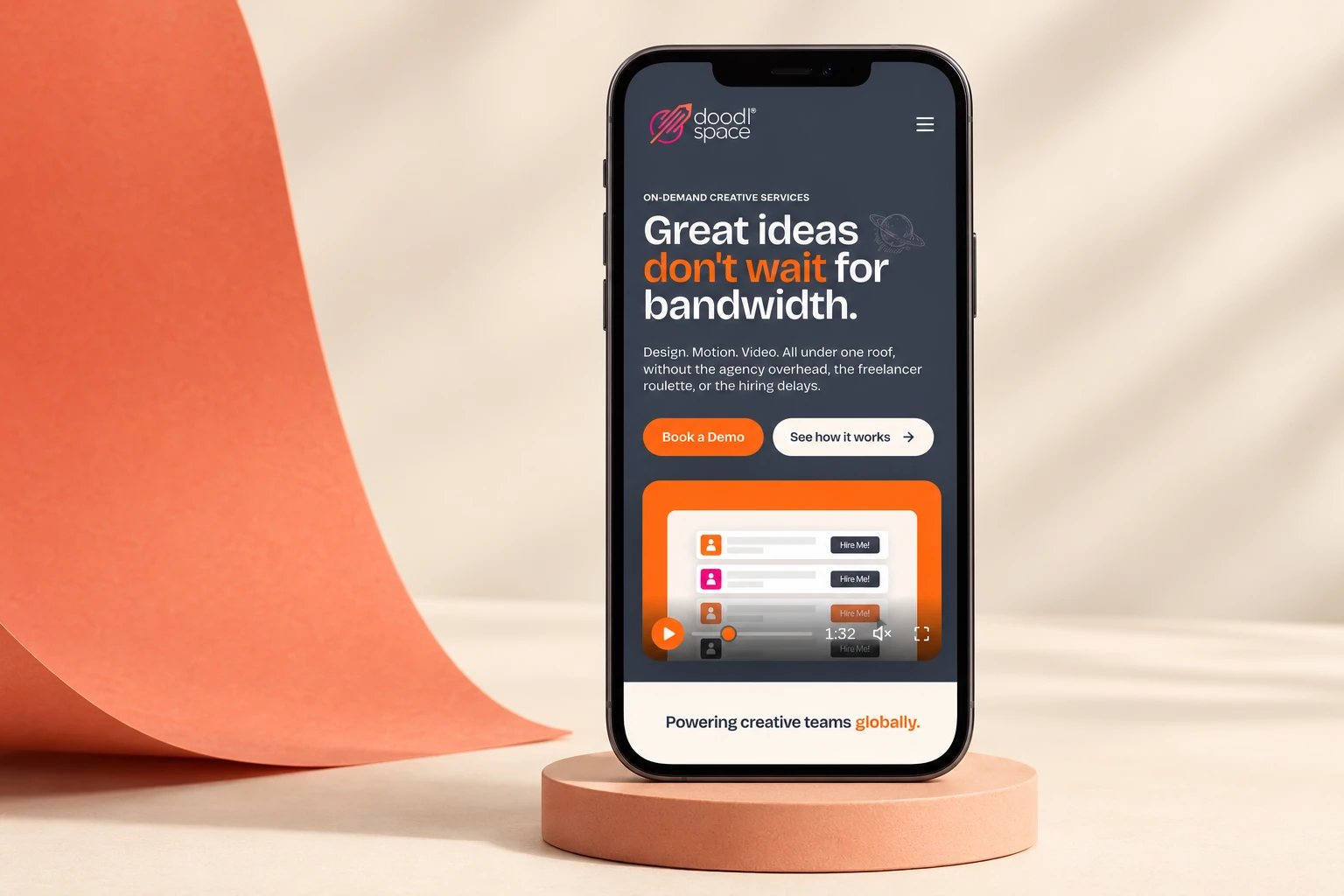 Doodl Space mobile homepage displayed on a smartphone.