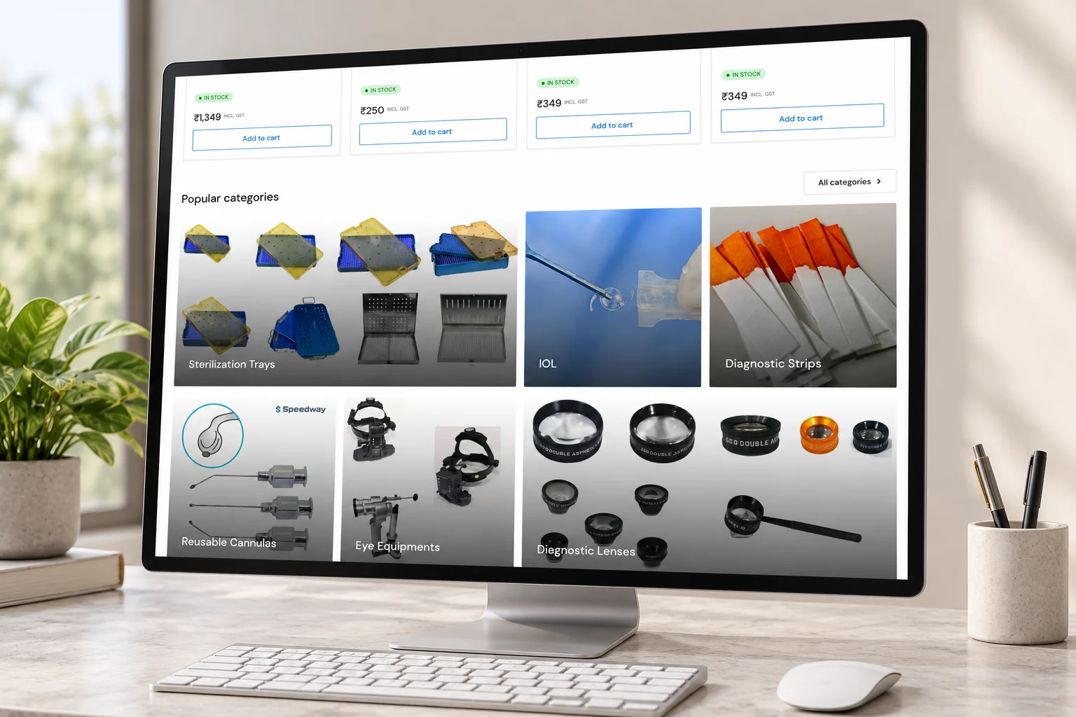 Surgical instrument categories on a monitor.