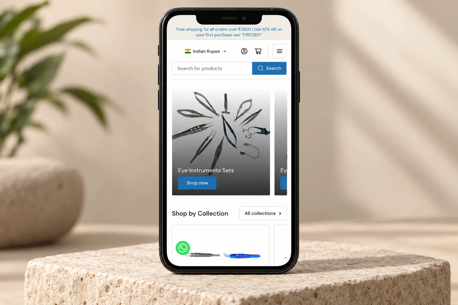 Eye Instruments India mobile storefront on a smartphone.