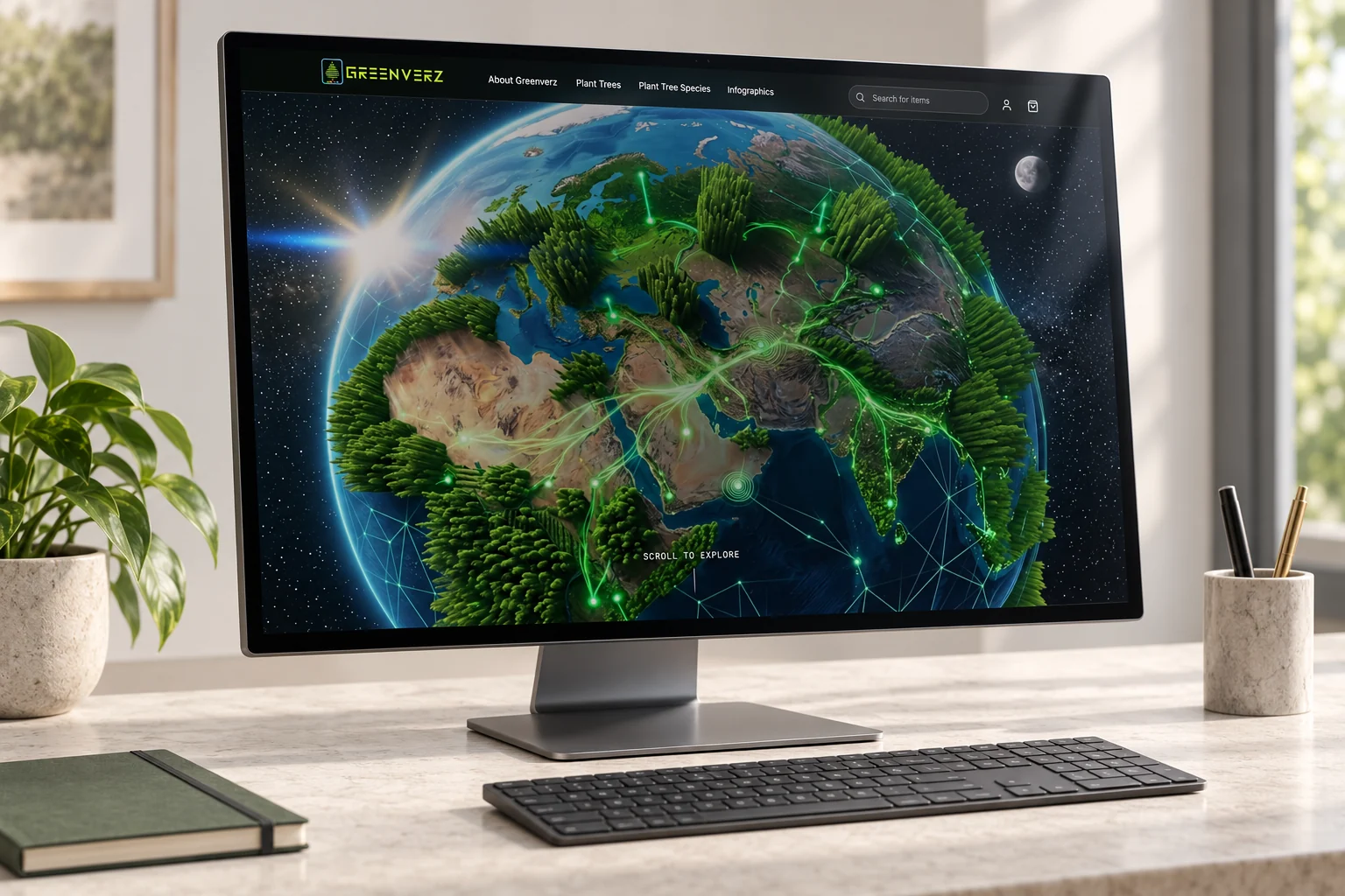 Greenverz concept Earth film frame on a monitor.