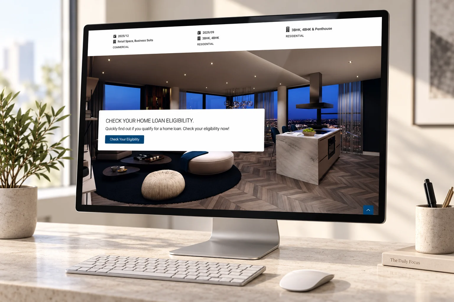 Hedge Homes financing content on a monitor.