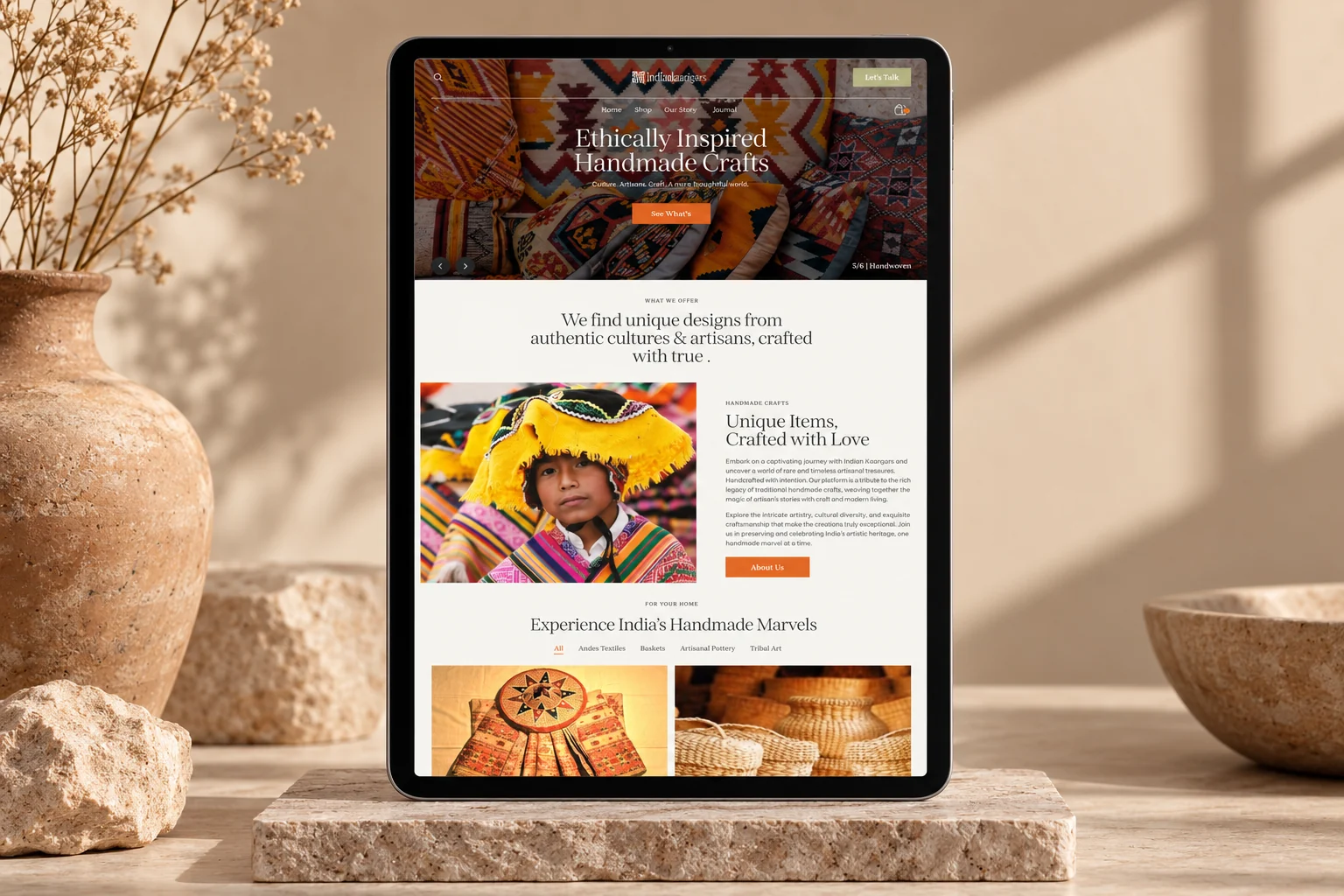Archived Indian Kaarigars desktop page overview on a portrait tablet.