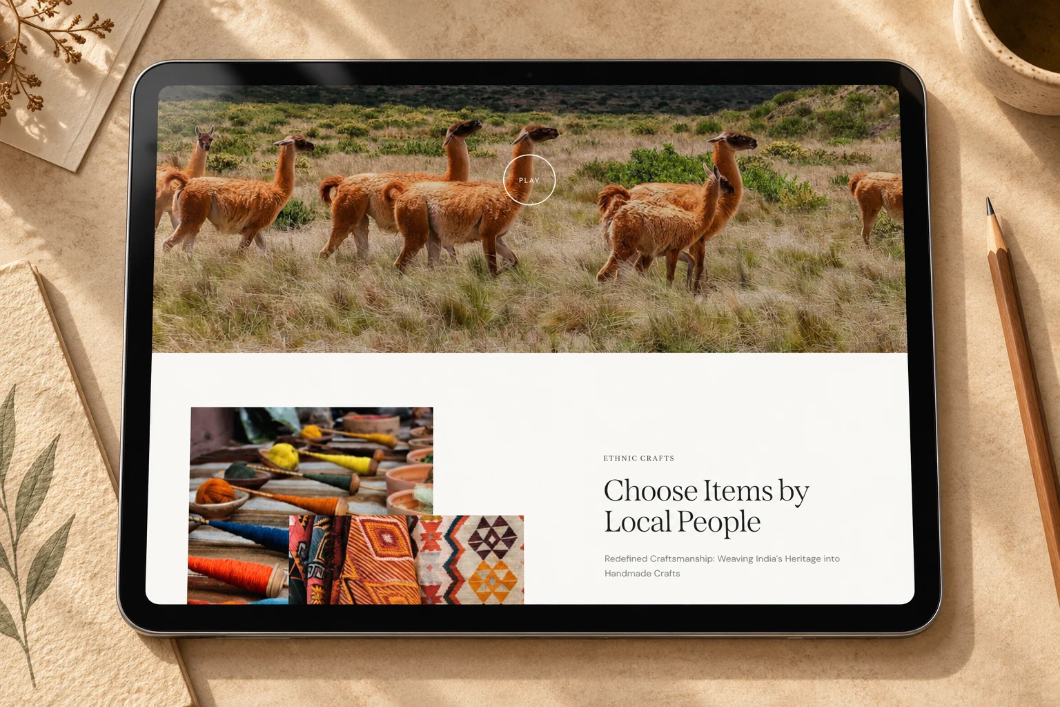 Saved Indian Kaarigars brand story on a tablet.
