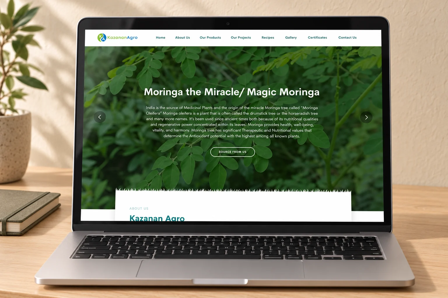 Saved Kazanan Agro homepage on a laptop.