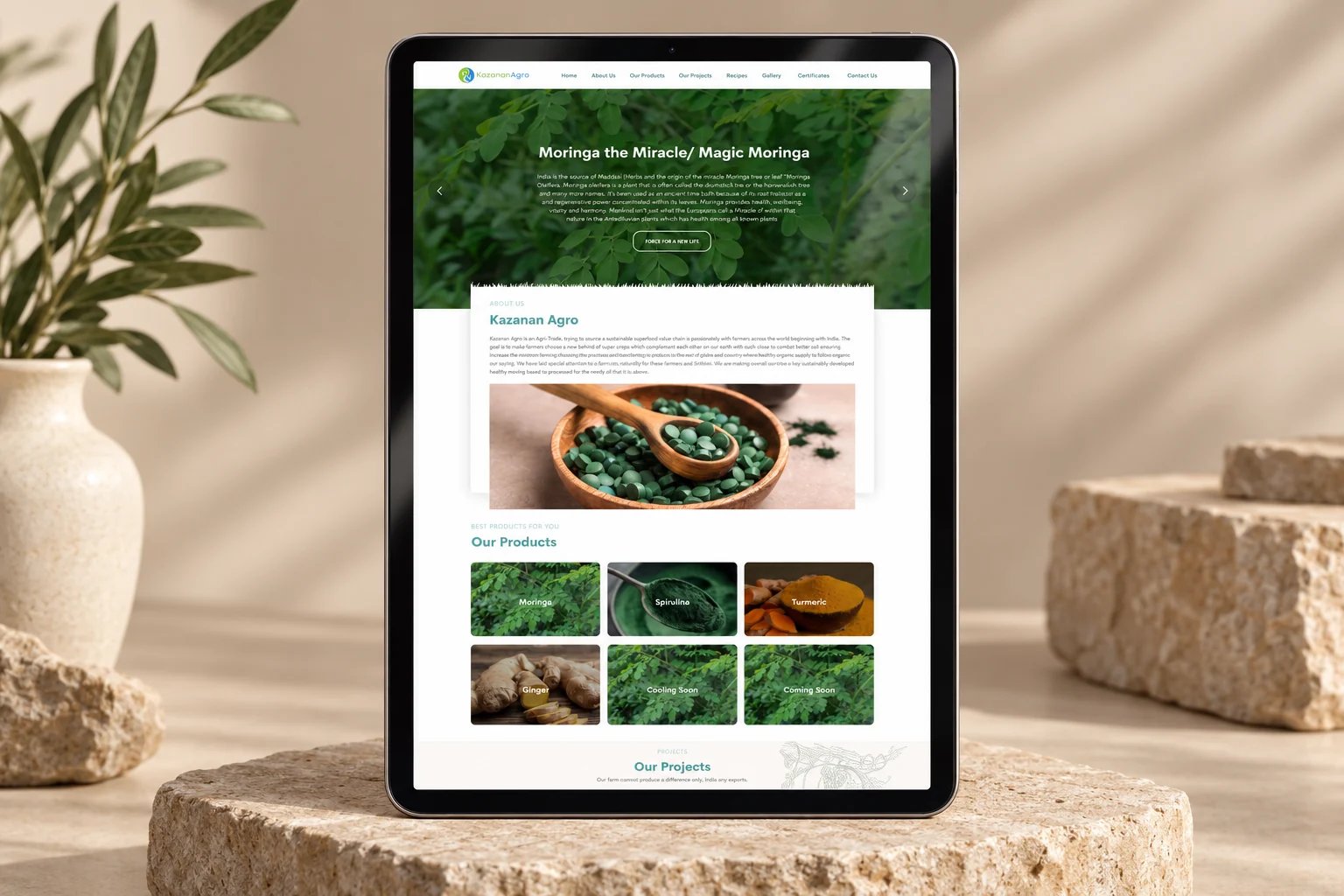 Archived Kazanan Agro desktop page overview on a portrait tablet.