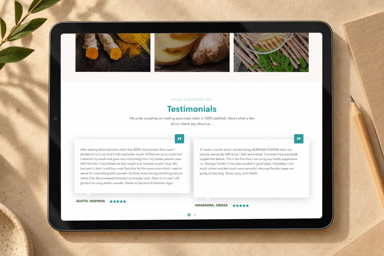 Kazanan Agro archived testimonials on a tablet.