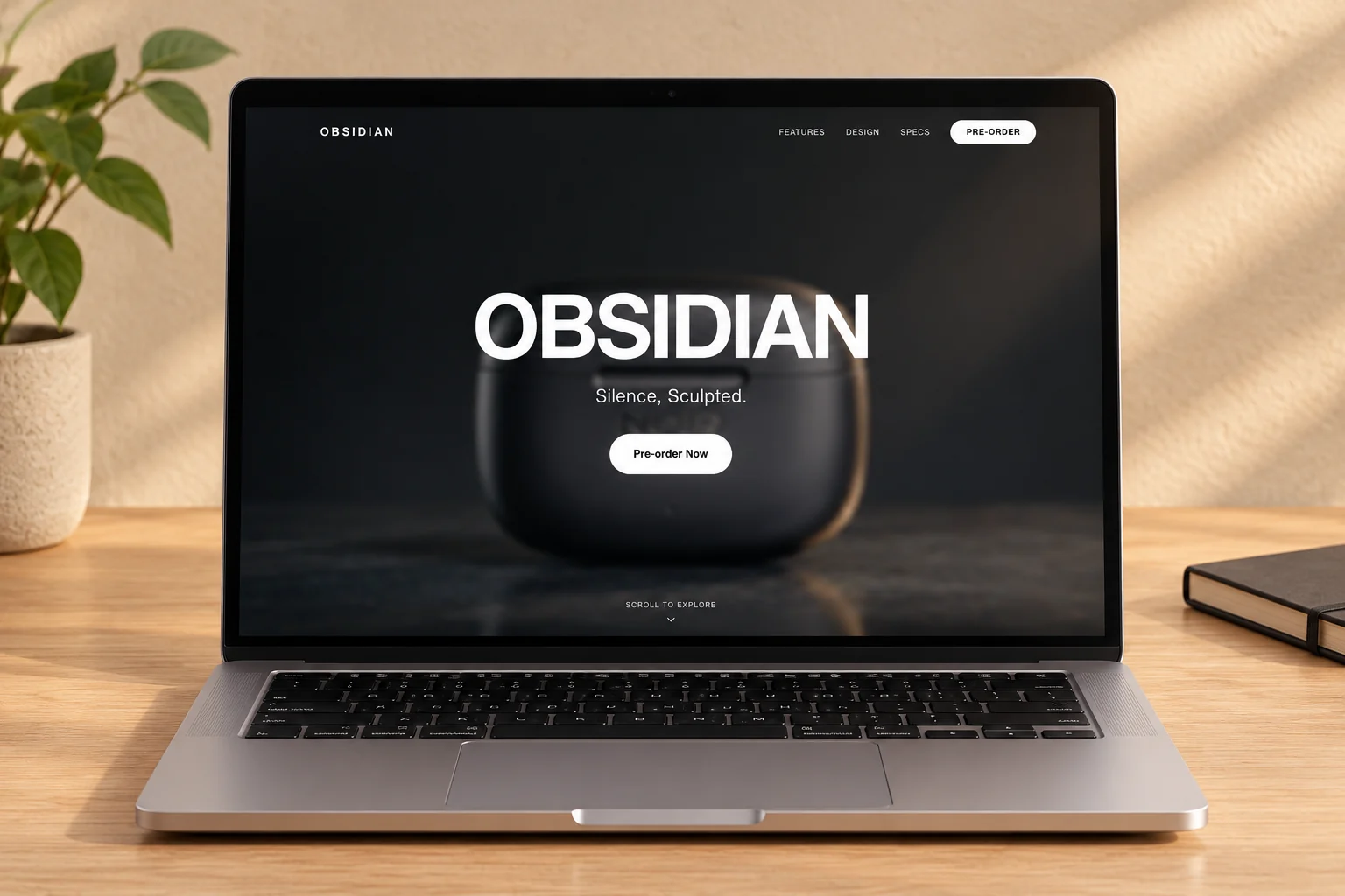 OBSIDIAN product-launch concept opening on a laptop.