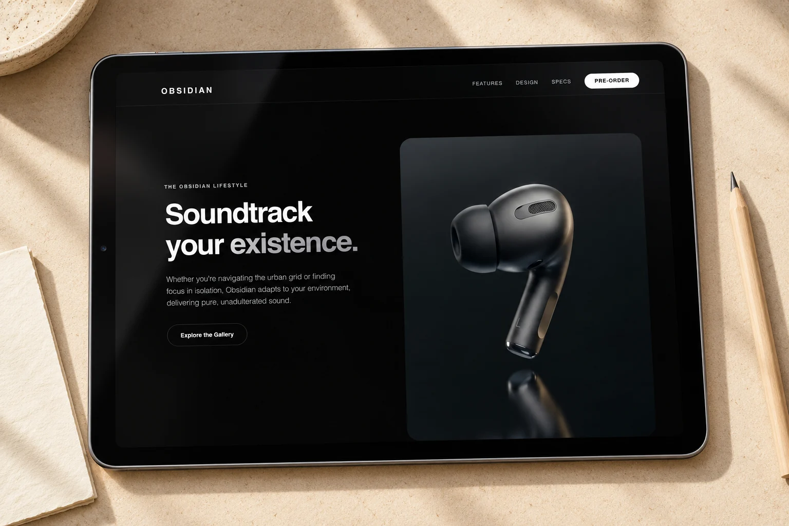 OBSIDIAN concept lifestyle section on a tablet.