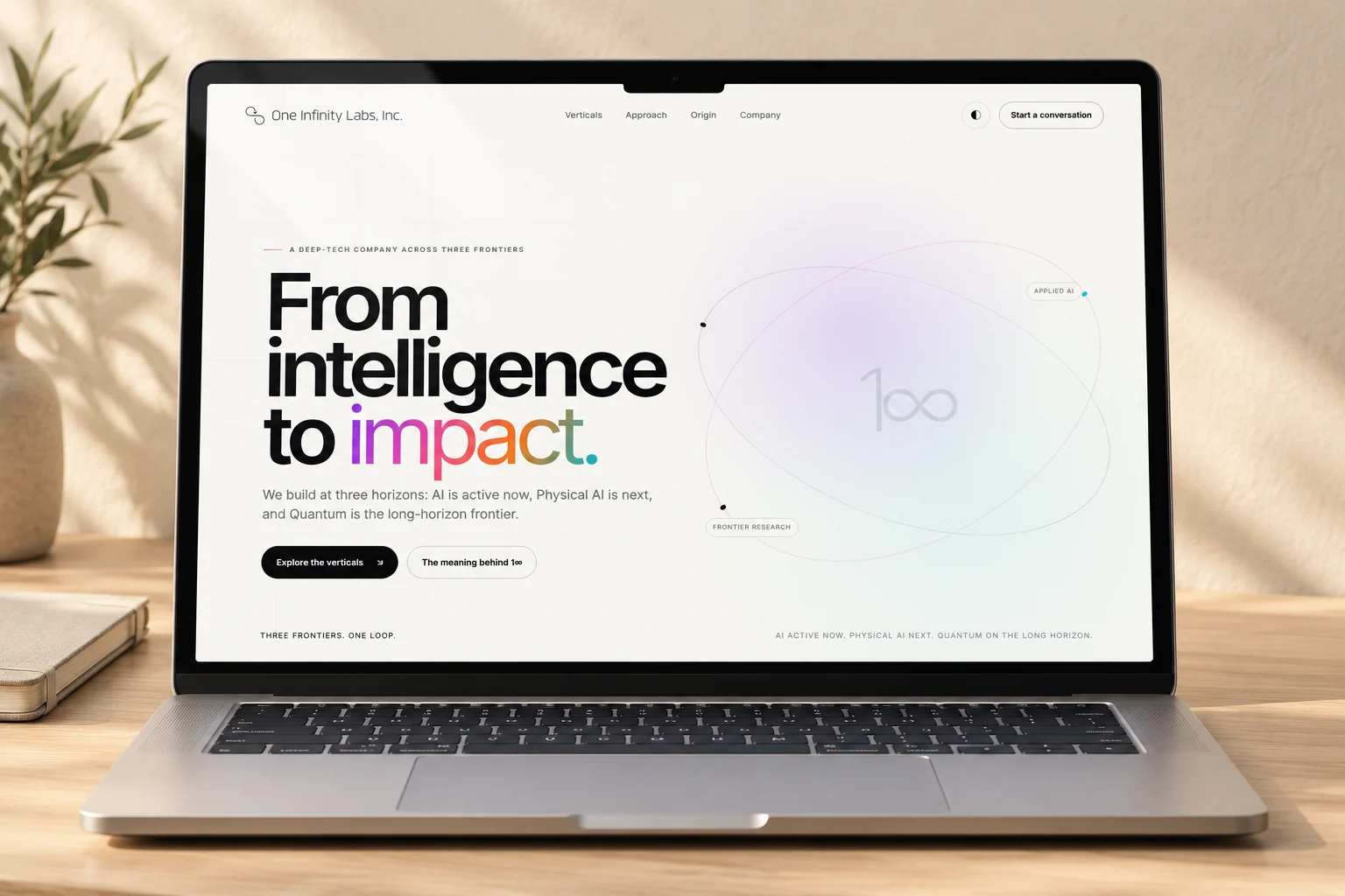 One Infinity Labs company homepage on a laptop.