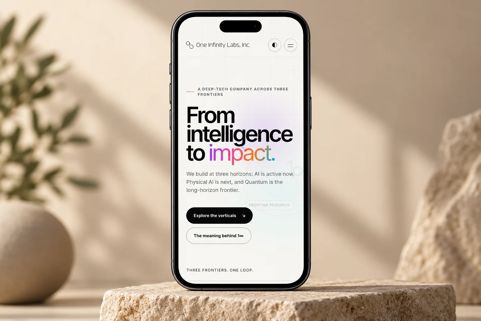 One Infinity Labs mobile homepage on a smartphone.