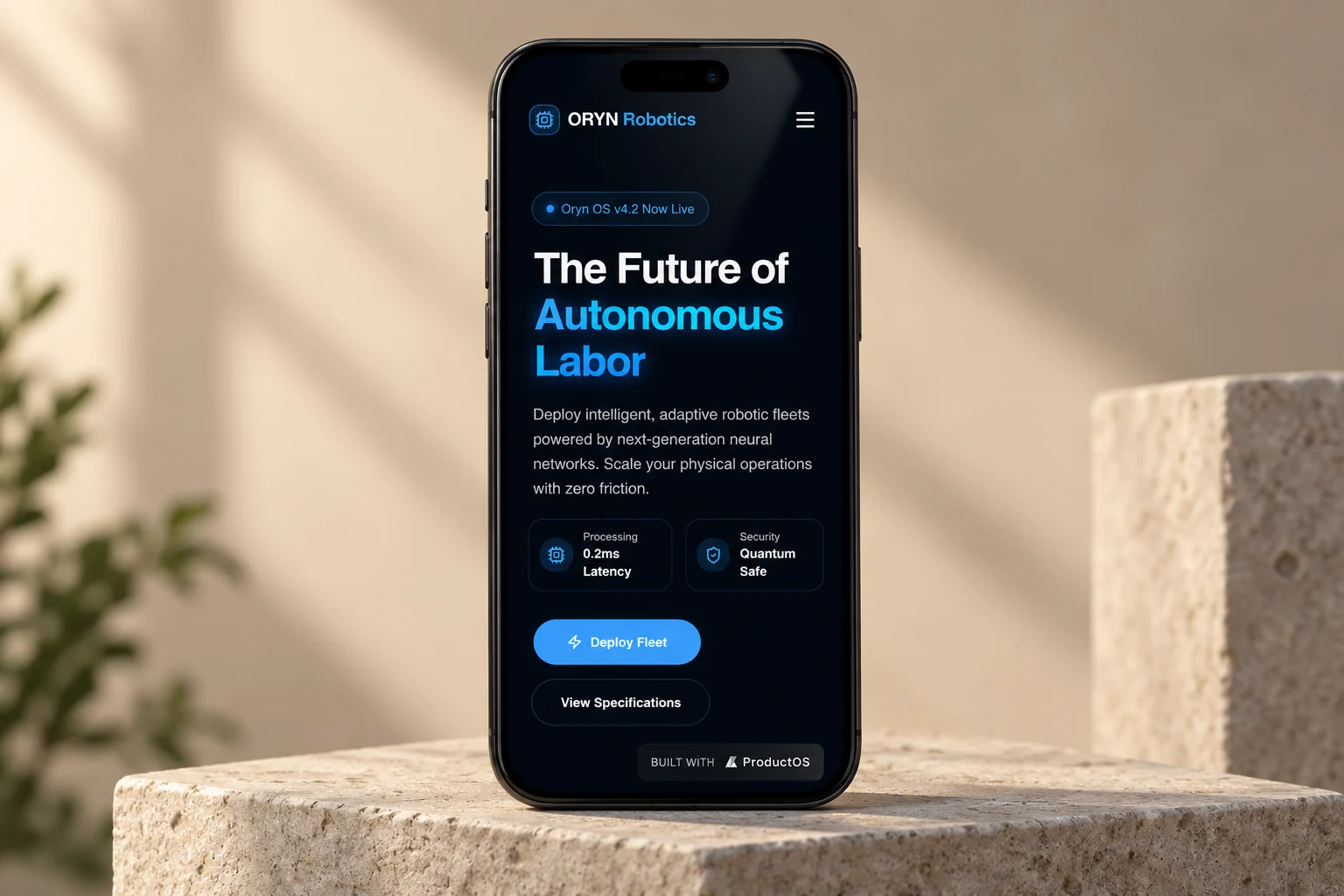 ORYN mobile concept opening on a smartphone.