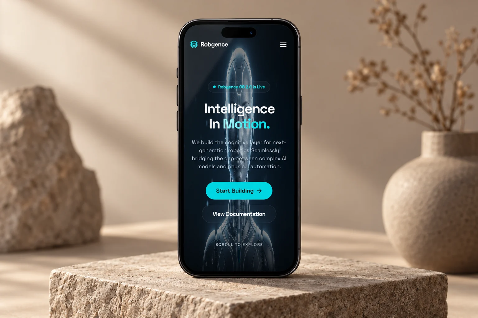 Robgence scroll-film concept on a smartphone.