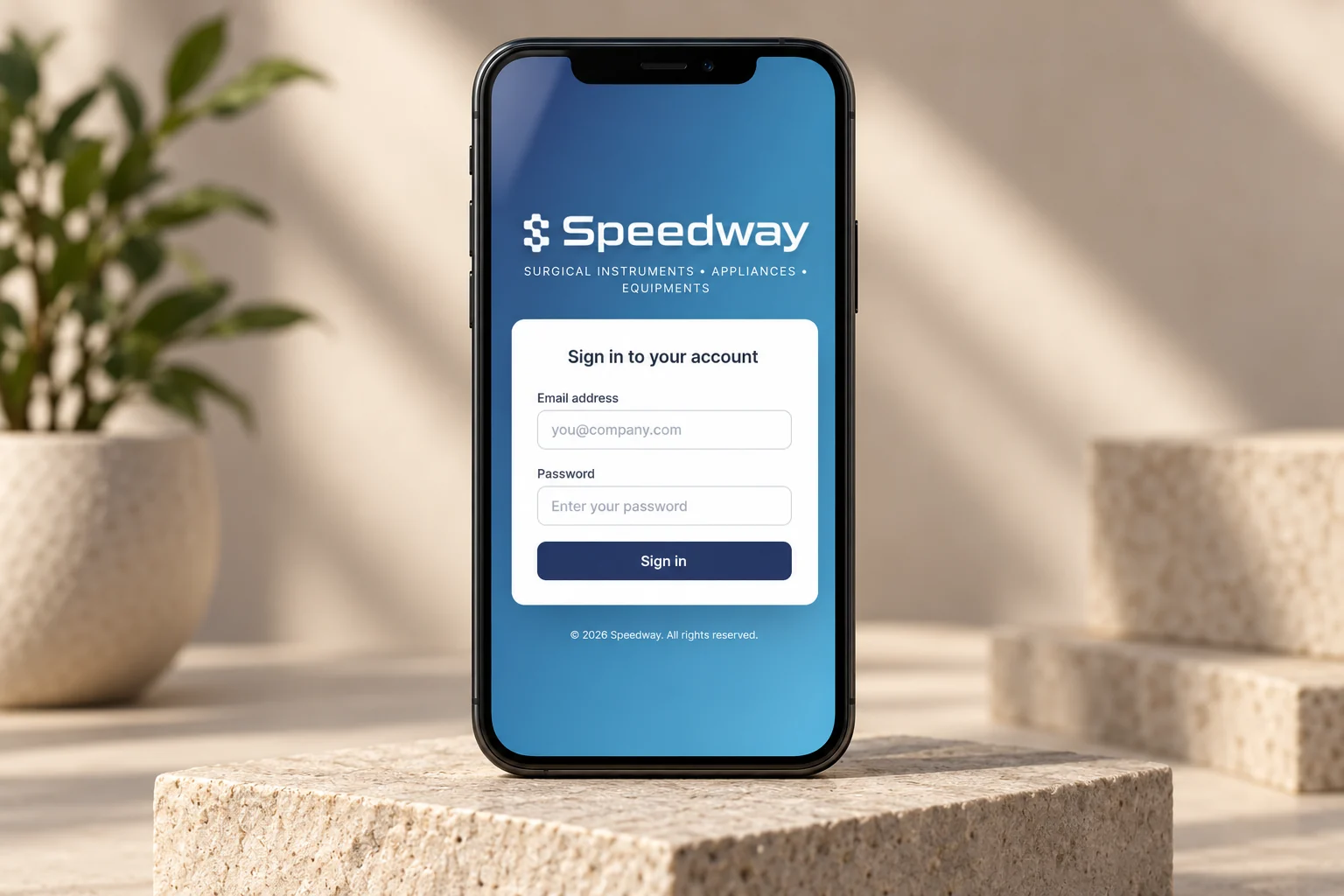 Speedway ERP mobile sign-in page on a smartphone.