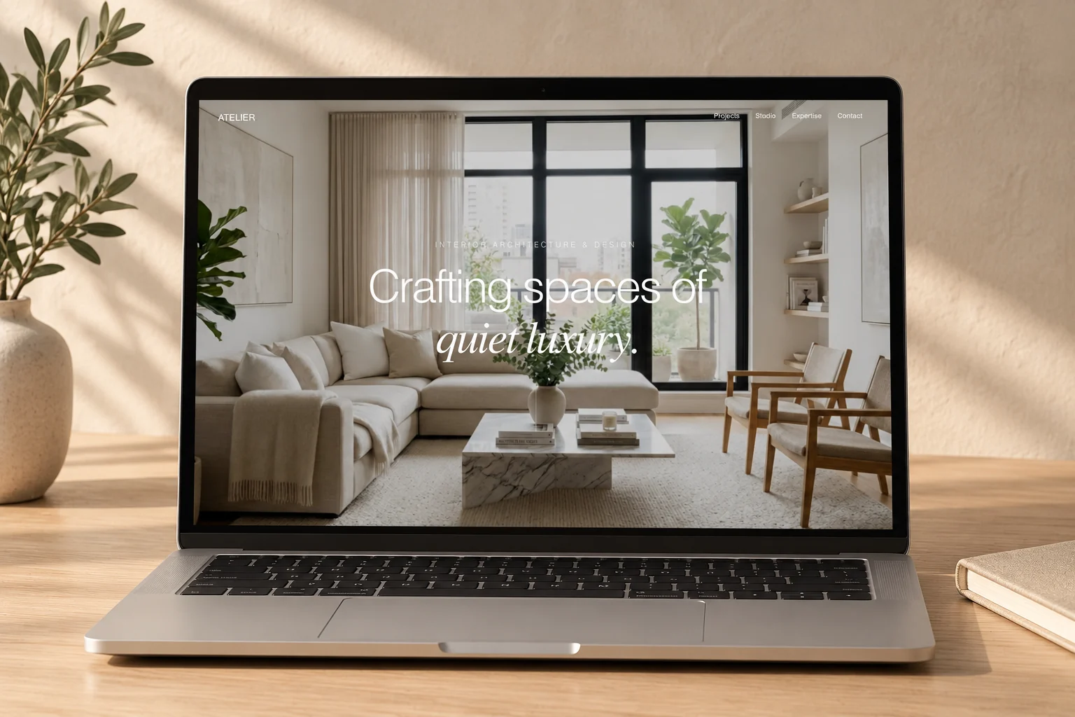 Studio Atelier interior architecture concept on a laptop.