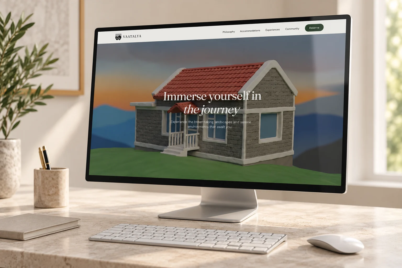 Vaatalya accommodation introduction on a monitor.