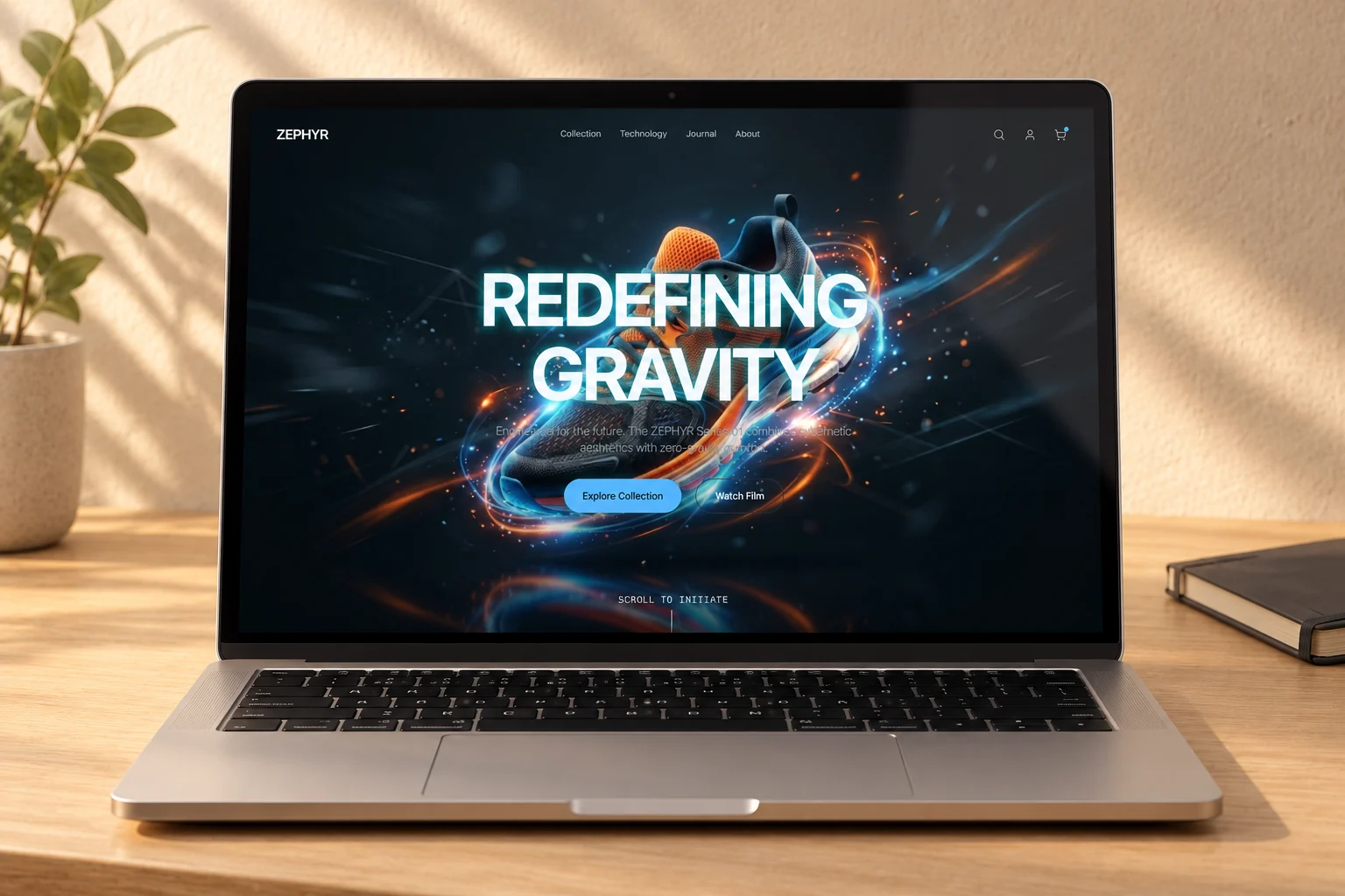 ZEPHYR sneaker launch concept opening on a laptop.