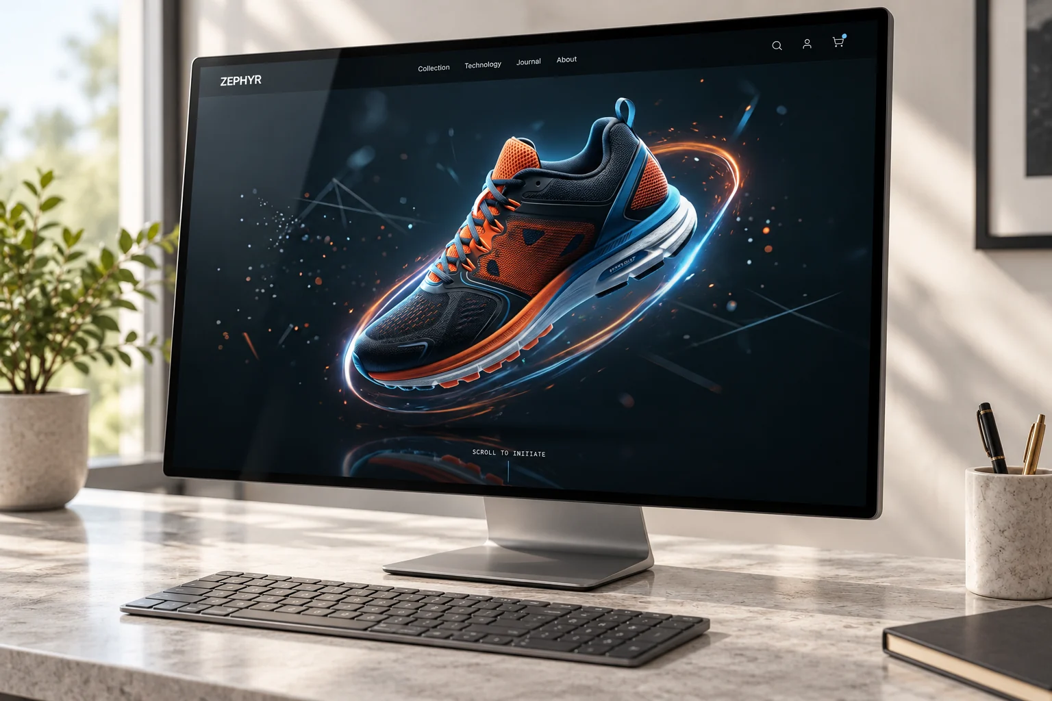 ZEPHYR concept sneaker film frame on a monitor.